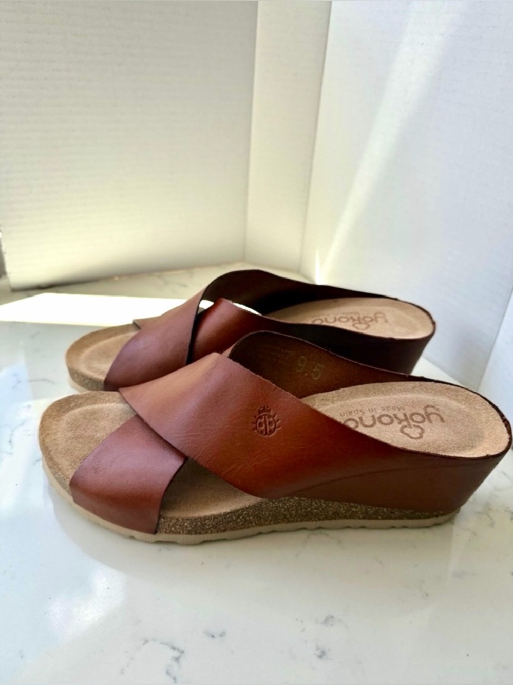 YOKONO GENUINE LEATHER CRISS CROSS BAND SANDALS IN US SIZE 9.5 made in Spain